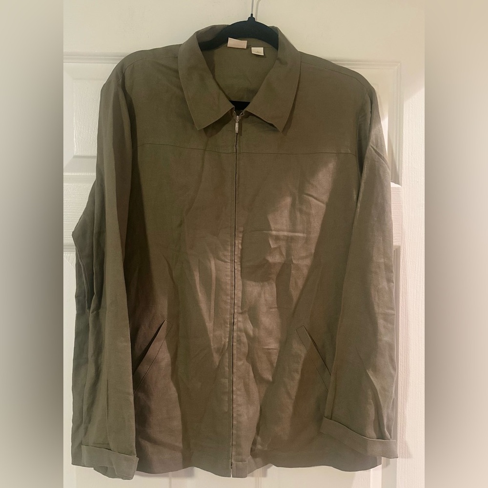 Women’s CASLON Linen Blend Military Green Zip Up Jacket. Size Large.